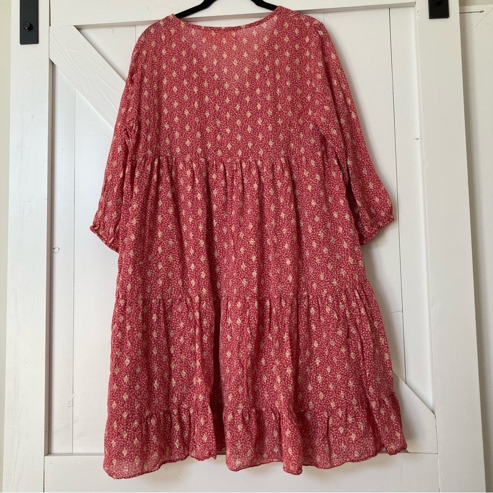 Scandal Italy dress cotton babydoll resort vacation gold pink print size S - Picture 14 of 16